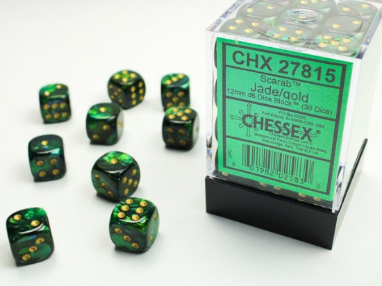 Chessex Scarab Jade-Gold 36 Dice – D6 – 12mm