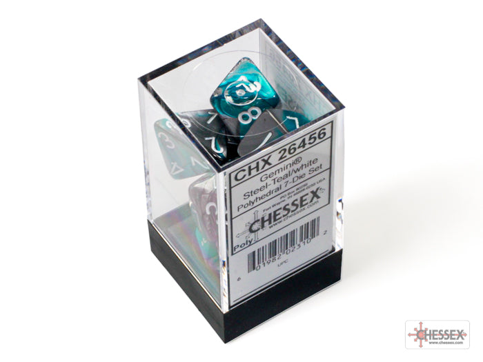 Chessex Gemini Steel-Teal/white Polyhedral 7-Dice Set