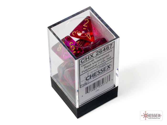 Gemini Translucent Red-Violet/gold Polyhedral 7-Dice Set