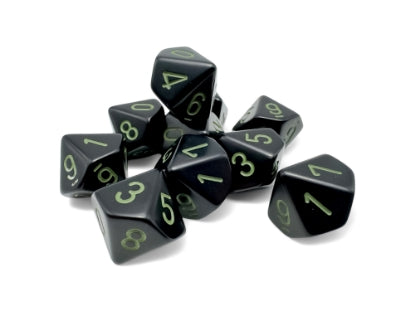 Chessex Opaque Black/green 10 Dice – D10