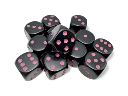 Chessex Opaque Black/pink Plastic Polyhedral Dice Set Includes 12 Dice – D6 – 16mm