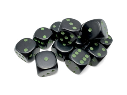 Chessex Opaque Black/green Plastic Polyhedral Dice Set Includes 12 Dice – D6 – 16mm