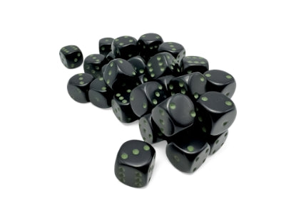 Chessex Opaque Black/green 36 Dice – D6 – 12mm