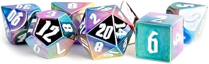 Aluminum Plated Acrylic Dice Set - Rainbow Aegis With White Numbers 16mm