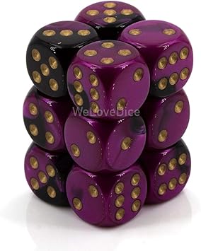 Chessex Gemini Black-purple/gold Plastic Polyhedral Dice Set Includes 12 Dice – D6 – 16mm