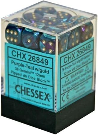 Chessex Gemini Purple-Teal/gold 36 Dice – D6 – 12mm