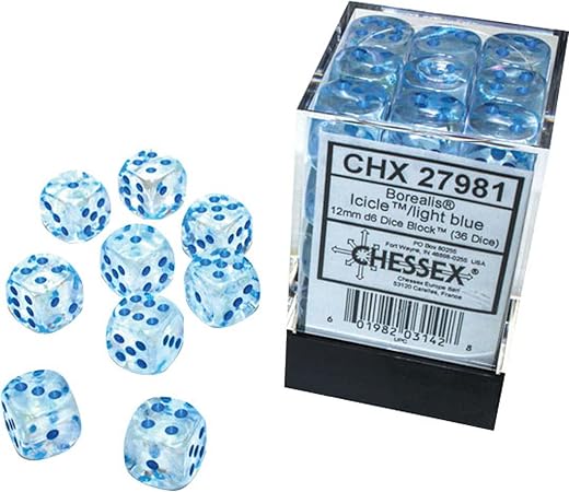 Chessex Borealis Icicle/Light blue 36 Dice – D6 – 12mm