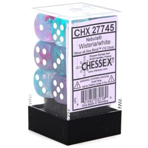 Chessex Nebula Wisteria/white Plastic Polyhedral Dice Set Includes 12 Dice – D6 – 16mm