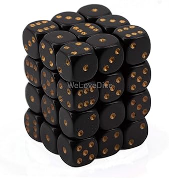 Chessex Opaque Black/gold 36 Dice – D6 – 12mm