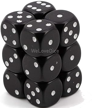 Chessex Opaque Black/white Plastic Polyhedral Dice Set Includes 12 Dice – D6 – 16mm