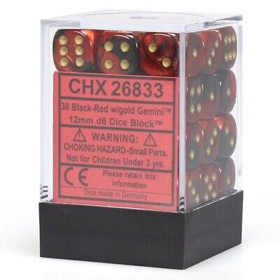 Chessex Gemini Black-Red-Gold 36 Dice – D6 – 12mm