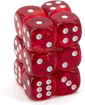 Chessex Translucent Red/white Plastic Polyhedral Dice Set Includes 12 Dice – D6 – 16mm