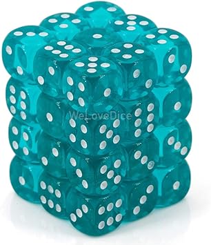 Chessex Translucent Teal/white 36 Dice – D6 – 12mm