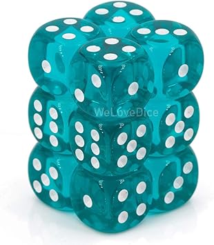 Chessex Translucent Teal/white Plastic Polyhedral Dice Set Includes 12 Dice – D6 – 16mm