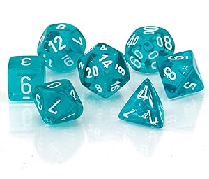 Chessex Translucent Teal/white Polyheadral 7-Die Set