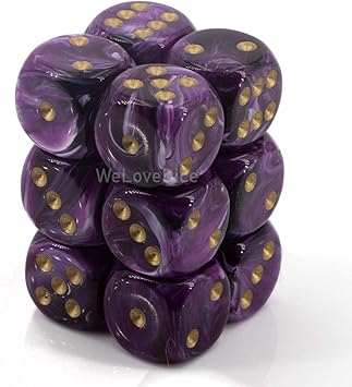 Chessex Vortex Purple and Gold Plastic Polyhedral Dice Set Includes 12 Dice – D6 -16mm